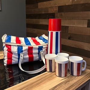🇺🇸 Vintage Thermo Sew Red, White & Blue Thermos Set with Cups & Cooler Bag
